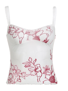 Women's Mesh Plant Print Low-cut Halter Tank Top