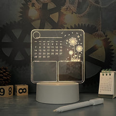 Acrylic Calendar Memo Board with LED Night Light